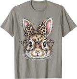 Bunny Face Glasses Bandana Leopard Rabbit Happy Easter T-Shirt in Slate Grey