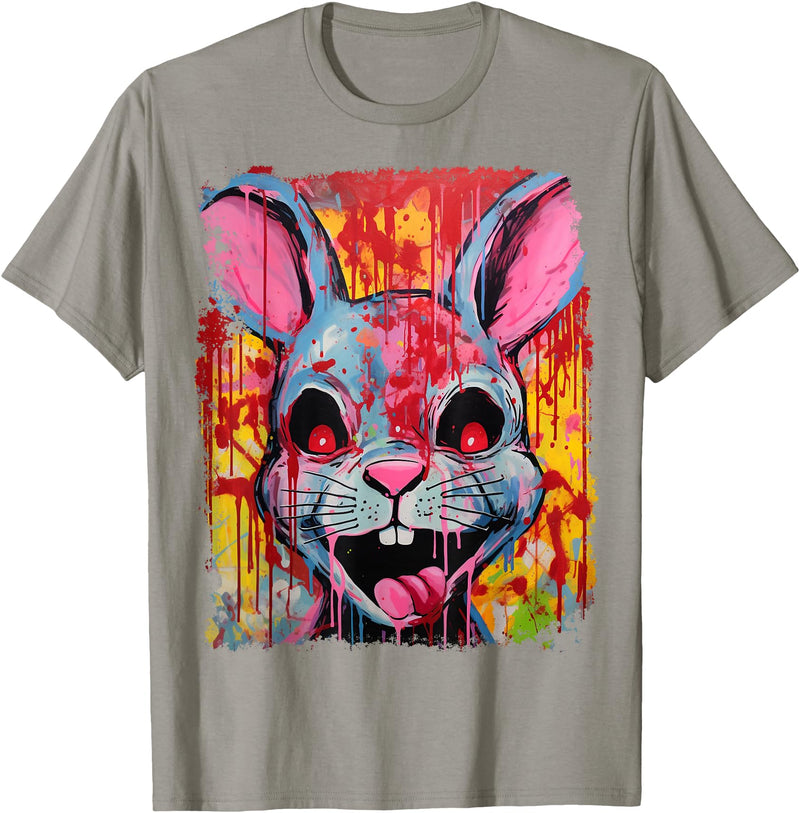 Pop Art Colorful Killer Bunny Rabbit Halloween T-Shirt in Slate Grey