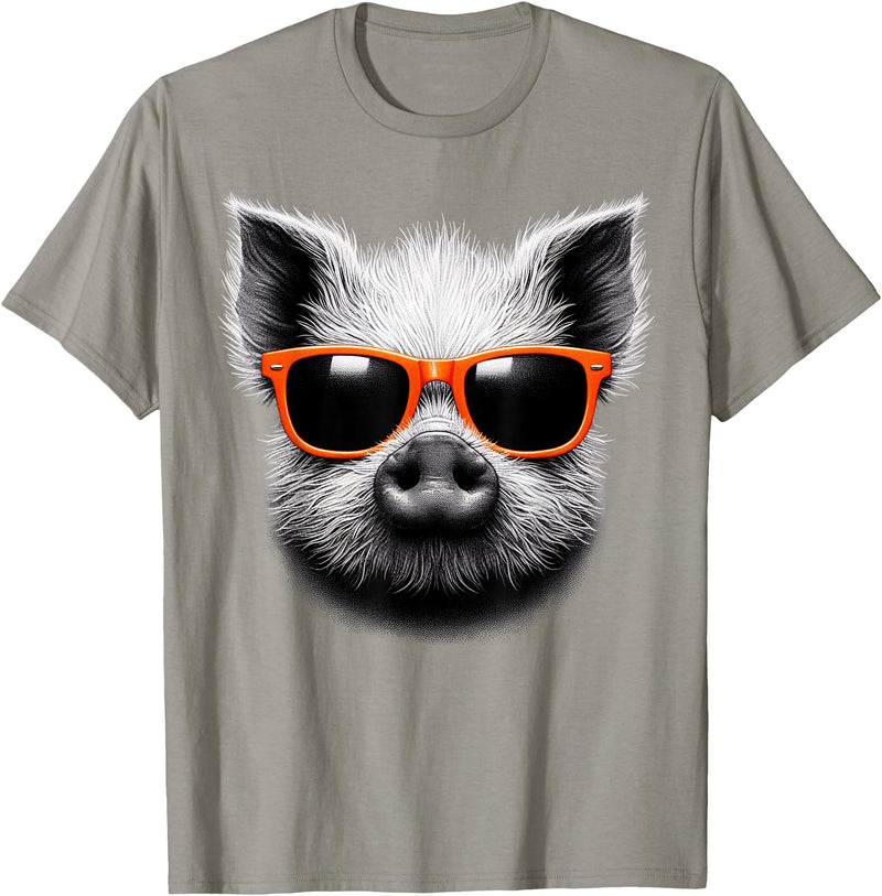 Cool Pig Love Graphic Art Cool Pig Wearing Sunglasses Graphic Art T-Shirt - Slate Grey