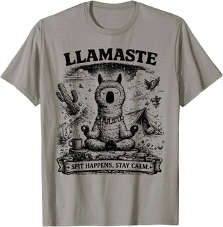 Llamaste Outdoor Society by The Maesthetics Llamaste Vintage Llama Meditation Outdoor Camping T-Shirt - Slate Grey