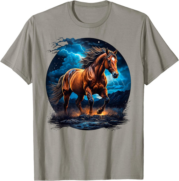 Lovely Horse With Lightning Shirts JG Lovely Horse With Lightning Sky - Horse T-Shirt - Slate Grey