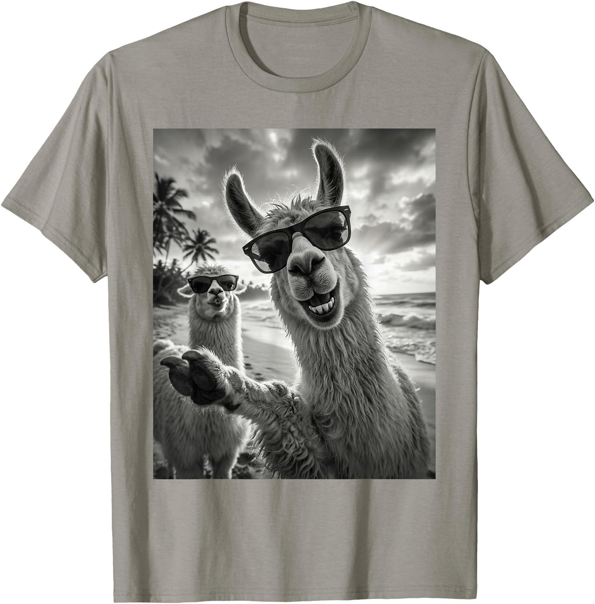 Funny Llama Stuff Accessories & Gifts Cool Llama Selfie At The Beach, Cute Llamas Alpaca T-Shirt - Slate Grey