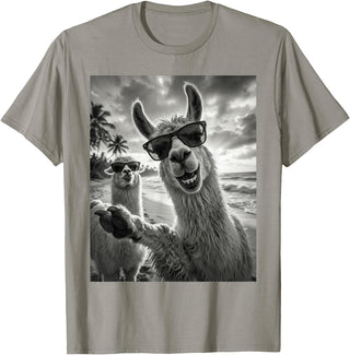 Funny Llama Stuff Accessories & Gifts Cool Llama Selfie At The Beach, Cute Llamas Alpaca T-Shirt - Slate Grey