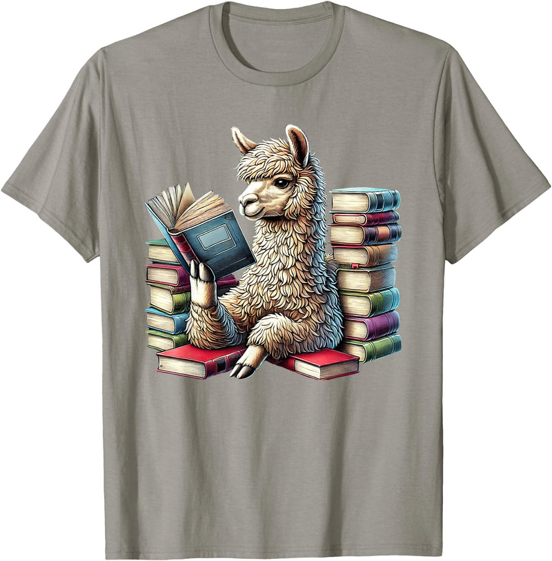 Llama Book Lover Llama Reading Book Reader Bookworm Alpaca Lover T-Shirt - Slate Grey