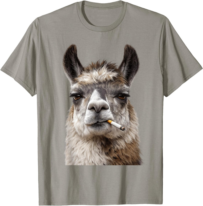 FunWearVM Funny Smoking Llama Cool Animal Lover with Attitude T-Shirt - Slate Grey