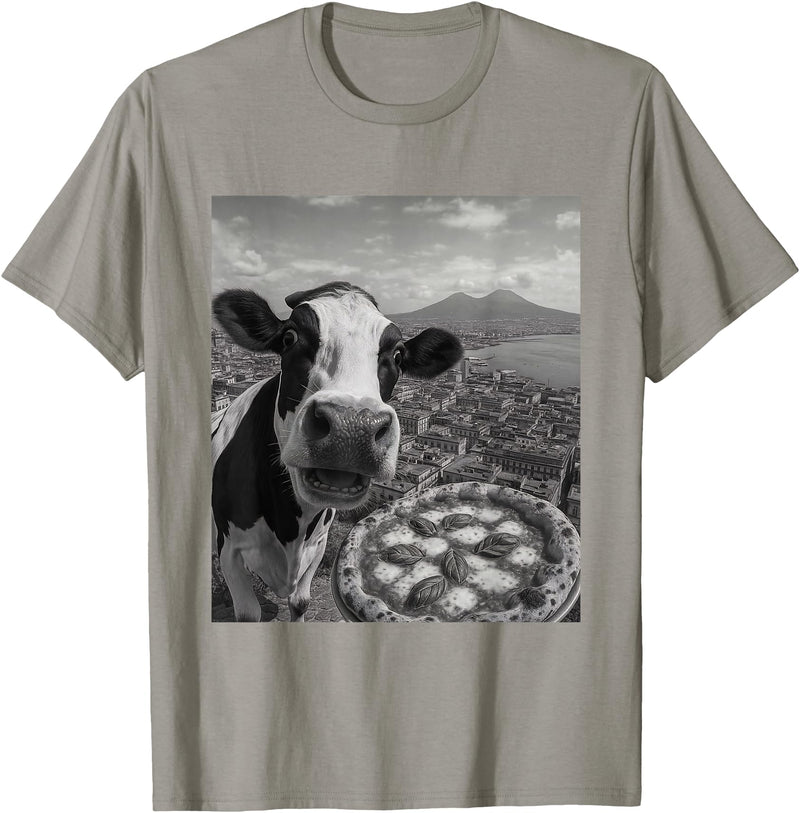 Wildfie – Selfies from Around the World Cow Pizza Selfie Funny Italy Meme Design T-Shirt - Slate Grey