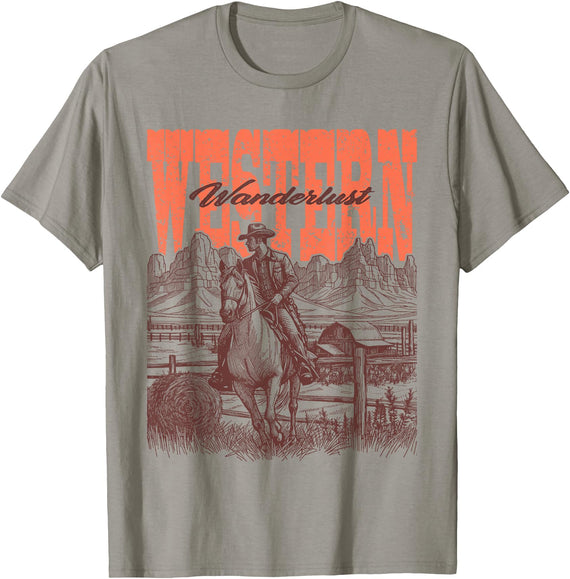 Cowboy Cowgirl Country & Western Designs Co. Vintage Cowboy Cowgirl Country & Western Wild West Horse T-Shirt - Slate Grey