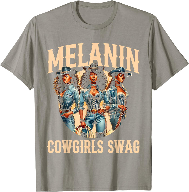 Funny Cowgirl Women Melanin Cow Girl Outfit Cowgirl for Women African Tee Melanin Cow Girl Outfit T-Shirt - Slate Grey