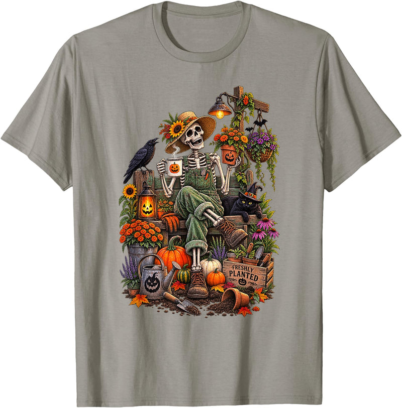 Halloween Gardening Lover Apparel & Gifts Outlet Freshly Planted Skeleton Gardener Halloween T-Shirt - Slate Grey