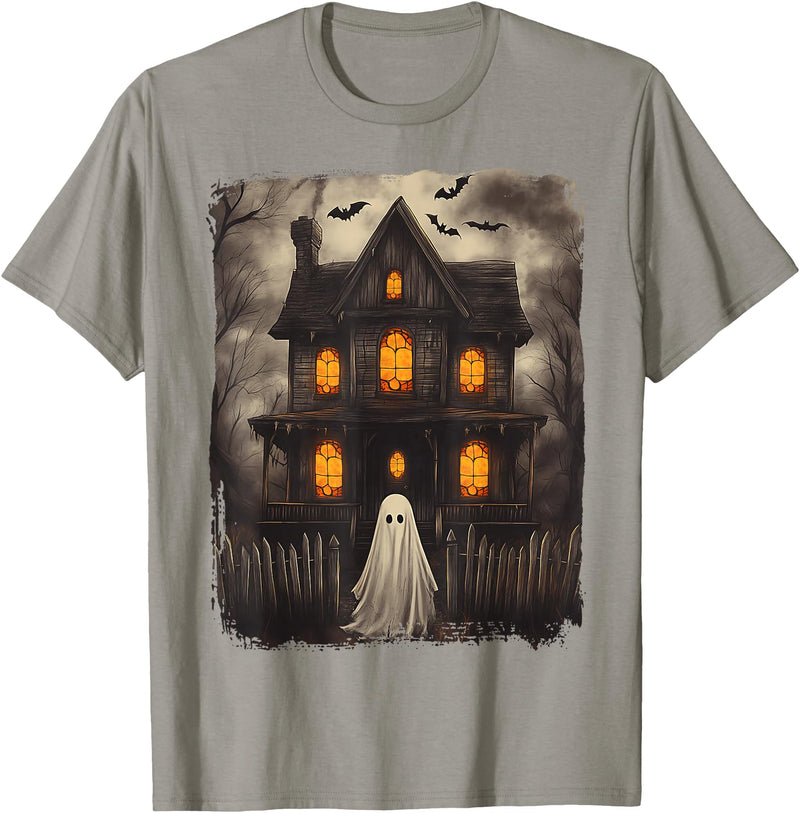 Vintage Haunted House Ghost Halloween Costumes Vintage Ghost Haunted House Scary Halloween Costume Spooky T-Shirt - Slate