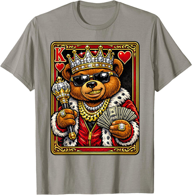 Teddy Bear King and Queen Matching Couples Designs King of Hearts Hip Hop Dripped Out Teddy Bear Hustle Money T-Shirt - Slate Grey
