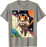 HAPPY DAWG - ARTS Astronaut Cat - Funny Space Cat Japanese Retro Kawaii Cute T-Shirt