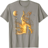 Bunny Howling to the Moon Vintage 90s Animal Easter Day T-Shirt (Black) in Slate Grey