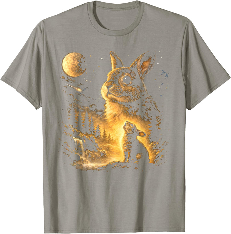Bunny Howling to the Moon Vintage 90s Animal Easter Day T-Shirt (Black) in Slate Grey