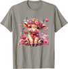 Happy Valentine Highland Cow Costume Love Clothing Valentine Highland Cow Print Cute Love Heart Flowers T-Shirt - Slate Grey