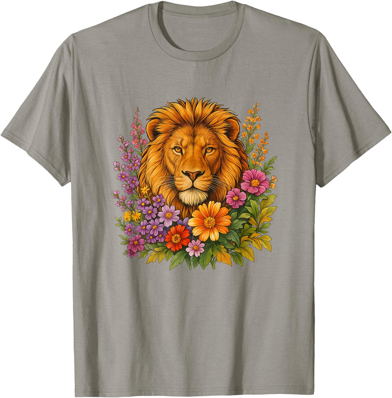 Cute and Funny Lions Graphic Designs. Lion Flower Floral Cute Men Women Kids T-Shirt - Slate Grey