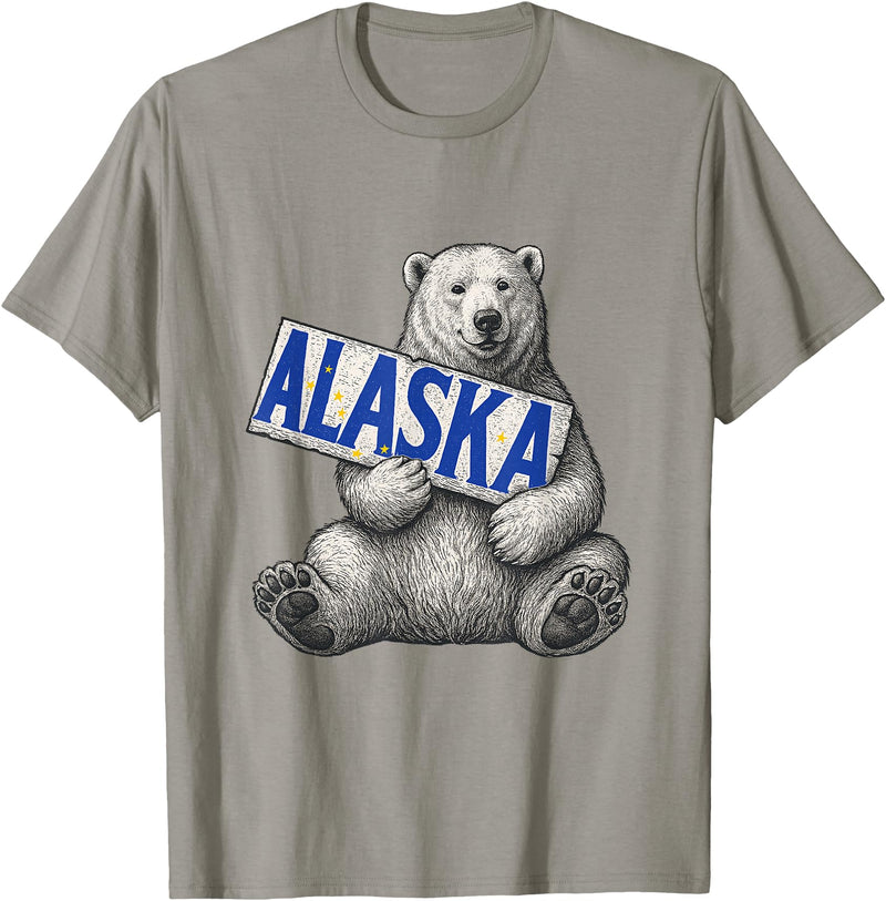 Unknow Carmela Polar Bear Holding Alaska Sign Vintage Alaska Lover T-Shirt - Slate Grey