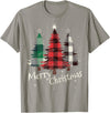 Merry Christmas Apparel Matching Family Clothes Merry Christmas Three Xmas Trees Buffalo Plaid Woman Gift T-Shirt - Slate