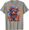 Cute Highland Cow 4th of July USA Flag Patriotic Cow Farmer T-Shirt - Slate Grey