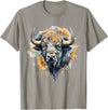 Safari Animal Art Buffalo Portrait Colorful Splash Artwork Wildlife Bison T-Shirt - Slate Grey