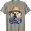 Whimsical Coastal Animals Beachgoers Cute Polar Bear with Sunglasses and Straw Hat Animal Summer T-Shirt - Slate Grey