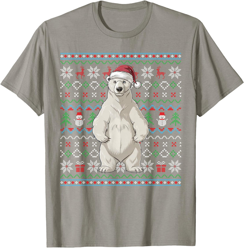 Ugly Christmas Sweater Style Polar Bear PJs Ugly Polar Bear Lovers Xmas Sweater Santa Christmas T-Shirt - Slate Grey