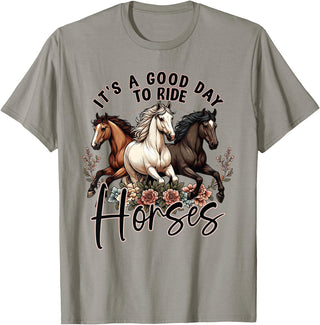 It's A Good Day to Ride Horses Floral Girls Womans T-Shirt - Slate Grey