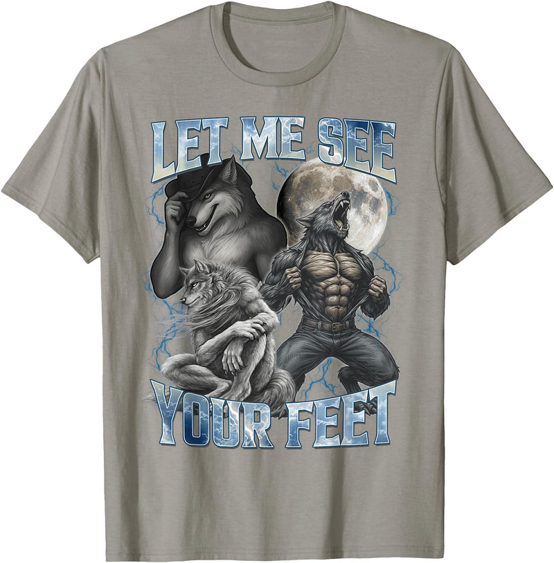 Cool Alpha Wolf Meme Let Me See Your Feet Cool Funny Alpha Wolf Meme Men Dad Papa T-Shirt - Slate Grey