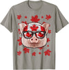 Cute Canadian Animals Canadian Pig Patriotic Canada Flag Maple Leaf Pride Women Kids Men T-Shirt - Slate Grey