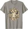 Funny Leopard Cow Skull designs Funny Leopard Cow Skull print Flower Rustic Turquoise T-Shirt - Slate Grey