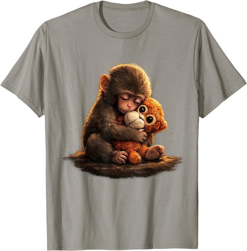 CONLEE Cute Baby Monkey Punch Viral Zoo Japan Design T-Shirt - Slate Grey