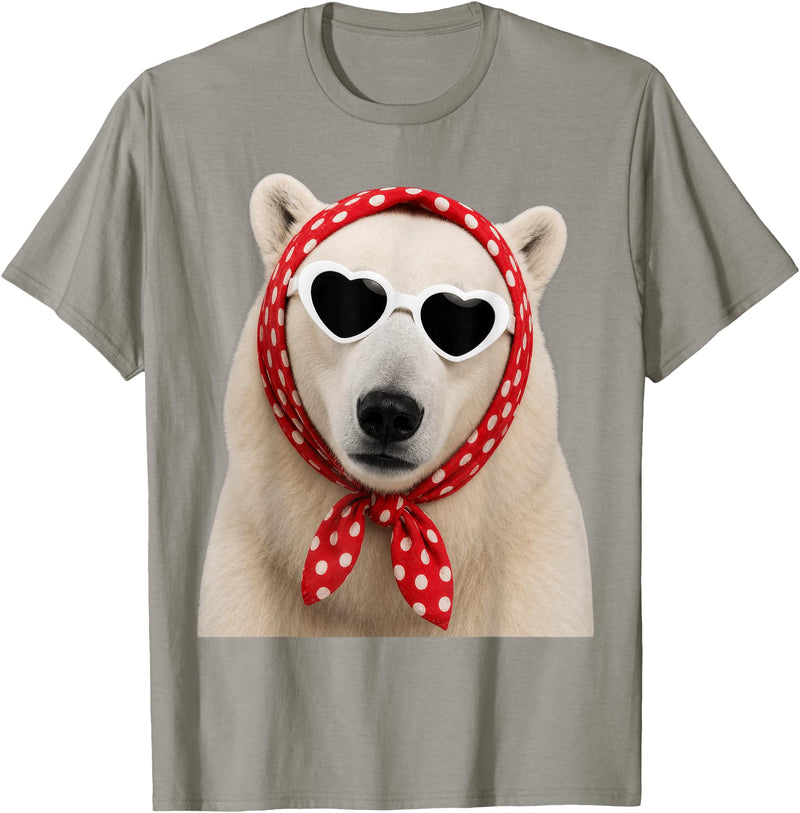 Funny Polar Bear with Sunglasses Cute Polar Bear Lover Heart Sunglasses T-Shirt - Slate Grey