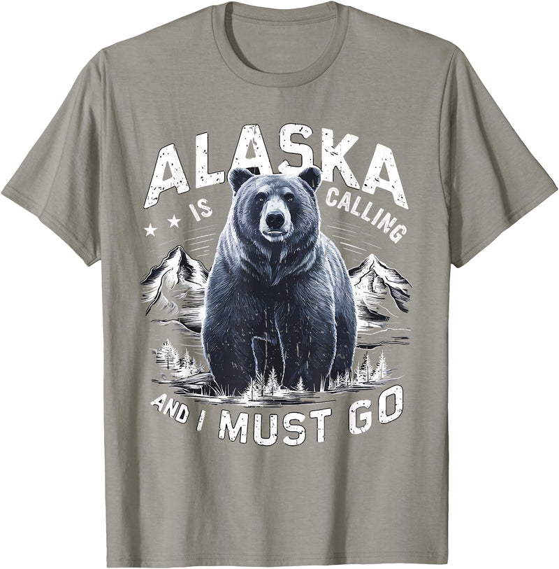 Alaska is Calling and I Must Go, Alaskan Bear and Nature T-Shirt - Slate Grey
