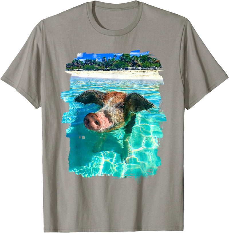 Abab Pig Caribbean Bahamas Beach Summer Vacation The Bahamas Swimming Pig Caribbean Beach Trips Summer Vibes T-Shirt - Slate Grey