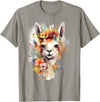 Llama Bloom Studio Cute Llama Floral Crown Watercolor Animal Art T-Shirt - Slate Grey