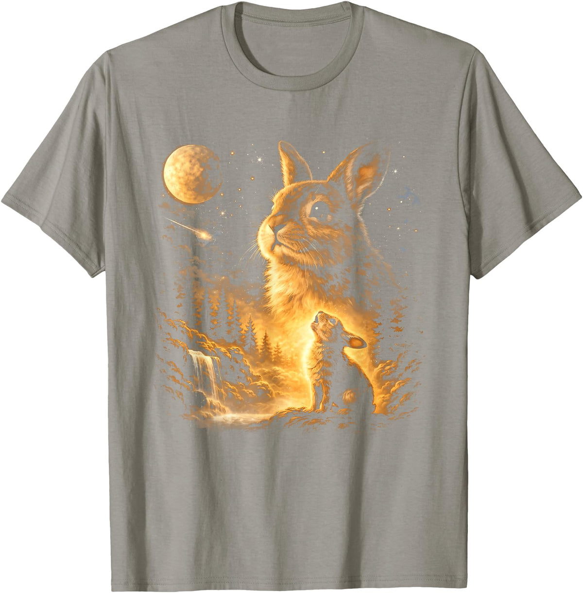 Bunny Howling to the Moon Vintage 90s Animal Easter Day T-Shirt in Slate Grey