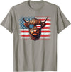 Funny Cute Highland Cow 4th Of July Farmer Gifts Highland Cow American Flag Farm Cow Lover Patriotic Vintage Style T-Shirt -