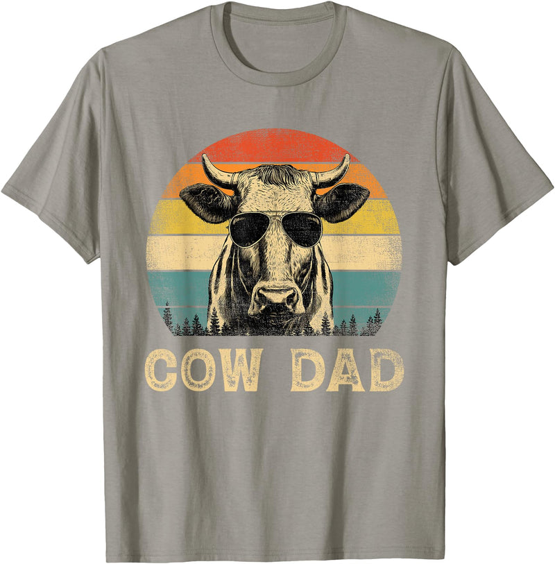 Cow Dad Vintage Retro Fathers Day Funny Gift Vintage Cow Dad Cow Lovers Daddy Father's Day T-Shirt - Slate Grey