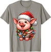 Wrapped with Christmas Lights Pig Christmas Lights Santa Hat Xmas Snow T-Shirt - Slate Grey