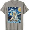 Bear Designs. Cute Polar Bear Van Gogh Style Starry Night Funny Graphic T-Shirt - Slate Grey
