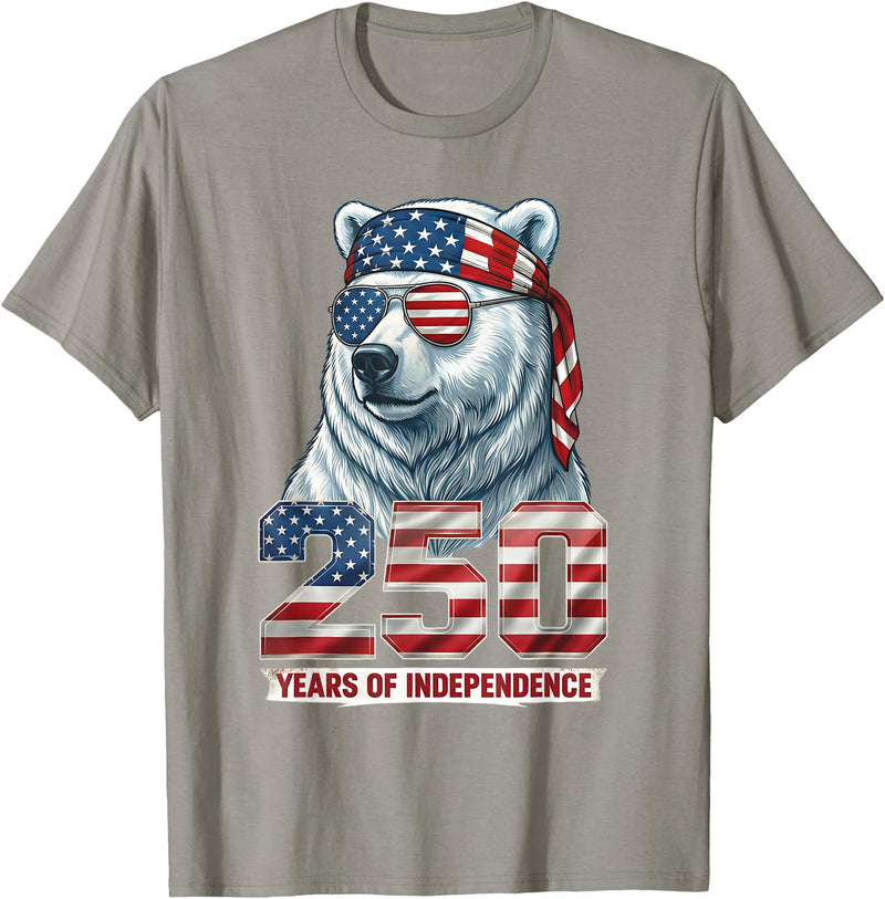Patriotic Bear Freedom Anniversary Celebration Polar Bear 250 Years of Independence Patriotic America 1776 T-Shirt - Slate Grey