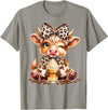 Cute Highland Cow Coffee Addict Leopard Bow Highland Cow Coffee Addict Funny Drink Coffee T-Shirt - Slate Grey