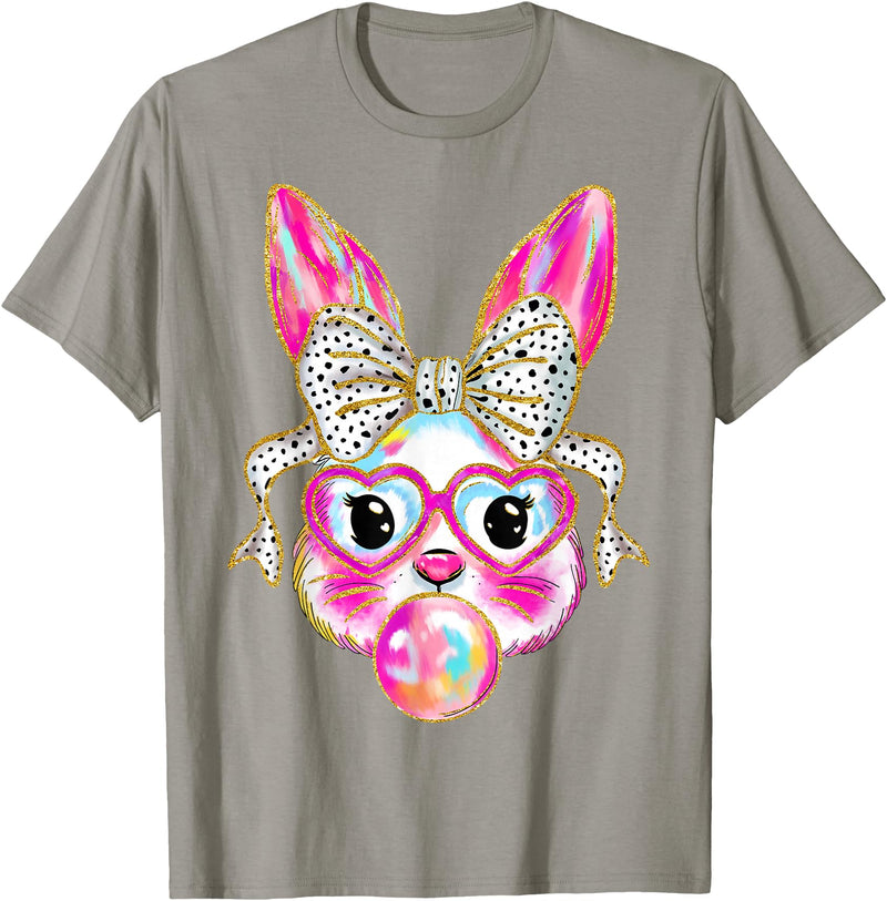 Cute Easter Bunny Bubble Gum Coquette Bow for Girls Women T-Shirt in Slate Grey