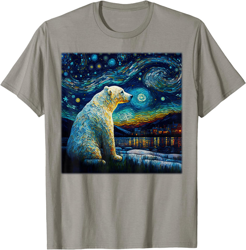 Freestyle Surrealism Starry Night Polar Bear T-Shirt - Slate Grey