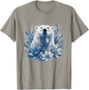 Arctic Polar Bear Winter Floral Nature Ice Blue Snow Polar Bear with Winter Flowers T-Shirt - Slate Grey