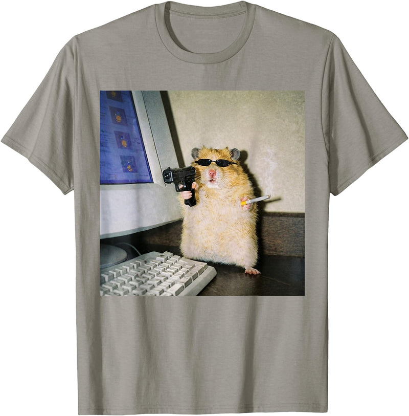 Funny Hamster Meme Cyber Hamster Meme Smoking Humor Computer T-Shirt - Slate Grey