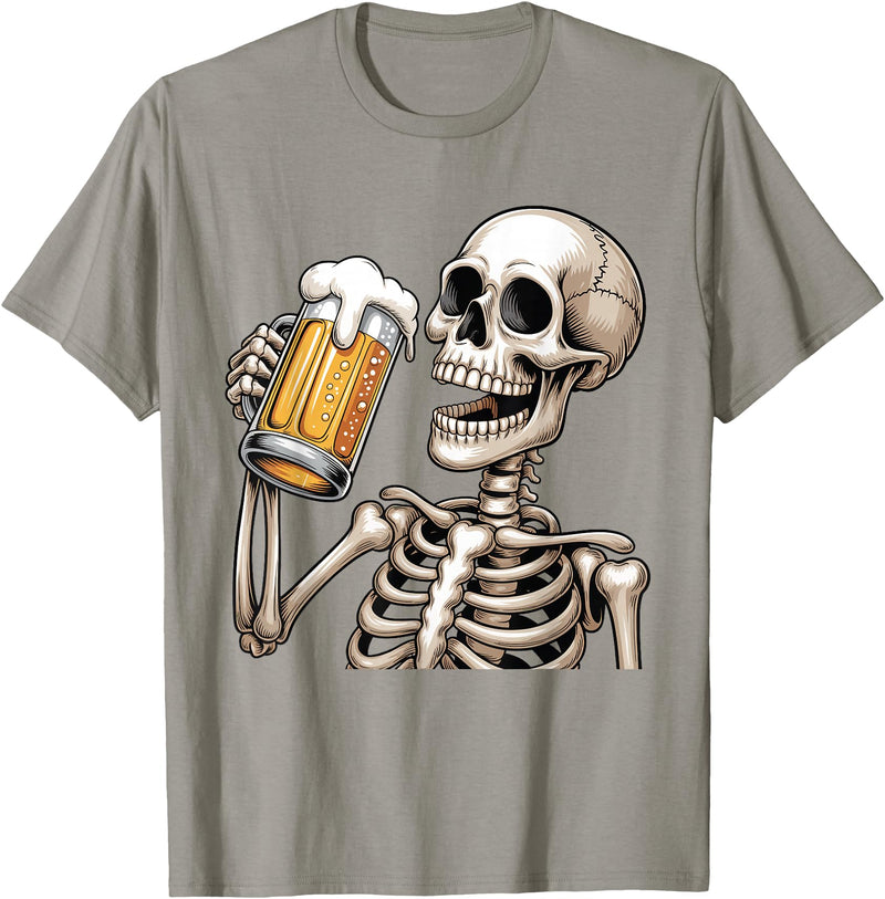 Halloween Skull Skeleton Drinking Beer Funny Kids Skeleton Drinking Beer Halloween Spooky Season Mens Womens T-Shirt - Slate
