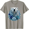 Arctic Polar Bear Crystal Rose Winter Spirit Majestic Polar Bear with Blue Ice Crystal Roses T-Shirt - Slate Grey