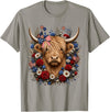 Funny July 4th Highland Cow Farm Lovers Highland Cow Florals 4th of July USA Flag Patriotic Women T-Shirt - Slate Grey