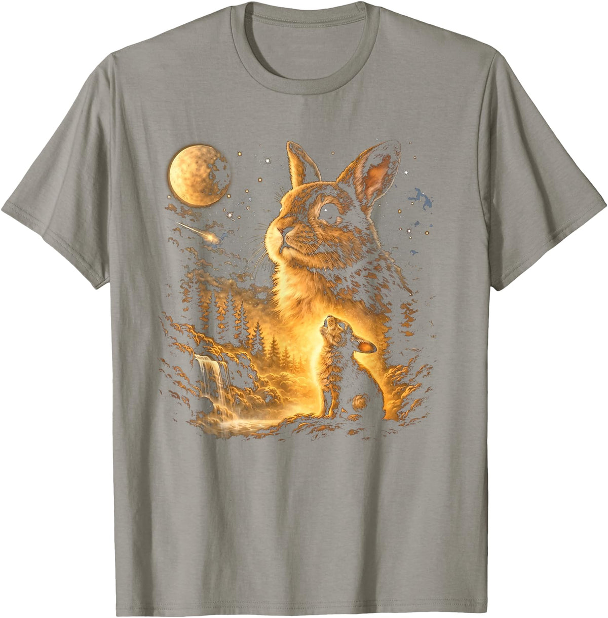 Vintage Howling Bunny to the Moon Retro 90s Funny Rabbit T-Shirt in Slate Grey